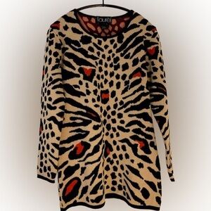 Vintage 80s Escada Laurel Animal Print Wool Knit Sweater and Skirt Set Sz S